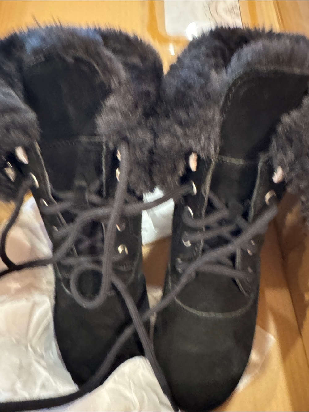 Style & Co. Black Lace-Up Faux-Fur Collar Winter Boots